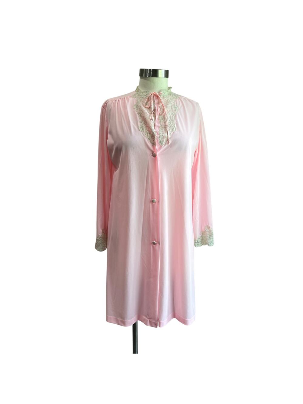 Vintage Van Raalte‎ Nylon Night Gown Bubblegum Pink Lace Overcoat Sz Small